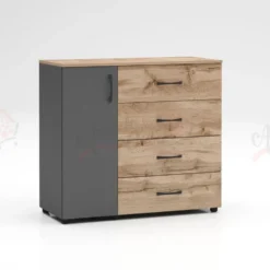 Comò per camera da letto con anta e cassetti rovere e antracite CG42