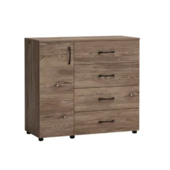 Comò per camera da letto con anta e cassetti marrone CG42