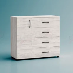 Comò per camera da letto con anta e cassetti bianco legno CG42