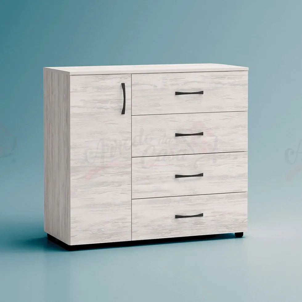 Comò per camera da letto con anta e cassetti bianco legno CG42