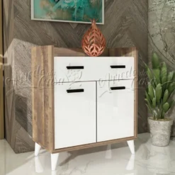Comò rovere e bianco lucido CU39