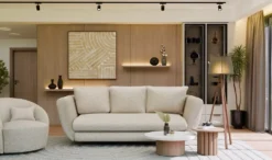Divano letto 3 posti 248 cm in tessuto beige DT2