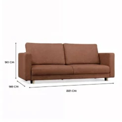 Divano letto 3 posti 221 cm in tessuto terracotta DT1