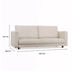 Divano letto 3 posti 221 cm in tessuto beige DT1
