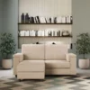 Divano 168x85cm design a due posti con bracciolo squadrato e pouf stoffa idrorepellente beige DI5