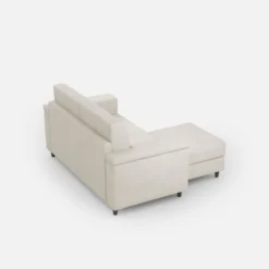 Divano 168x85cm design a due posti con bracciolo squadrato e pouf stoffa idrorepellente bianco latte DI5
