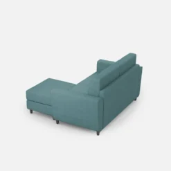 Divano 172x85cm design a due posti con piedini in legno e pouf idrorepellente blu petrolio DI38