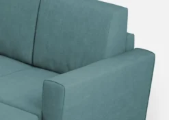 Divano 172x85cm design a due posti con piedini in legno e pouf idrorepellente blu petrolio DI38