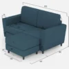 Divano 172x85cm design a due posti con piedini in legno e pouf idrorepellente blu avio DI38