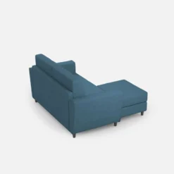 Divano 172x85cm design a due posti con piedini in legno e pouf idrorepellente blu avio DI38