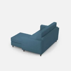 Divano 172x85cm design a due posti con piedini in legno e pouf idrorepellente blu avio DI38