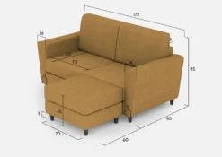 Divano 172x85cm design a due posti con piedini in legno e pouf idrorepellente ocra DI38