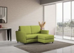 Divano 172x85cm design a due posti con piedini in legno e pouf idrorepellente verde DI38