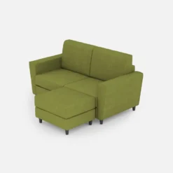 Divano 172x85cm design a due posti con piedini in legno e pouf idrorepellente verde DI38