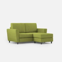 Divano 172x85cm design a due posti con piedini in legno e pouf idrorepellente verde DI38