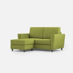 Divano 172x85cm design a due posti con piedini in legno e pouf idrorepellente verde DI38