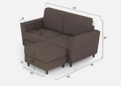Divano 172x85cm design a due posti con piedini in legno e pouf idrorepellente talpa DI38