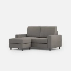 Divano 168x85cm design a due posti con bracciolo geometrico con pouf idrorepellente grigio DI16
