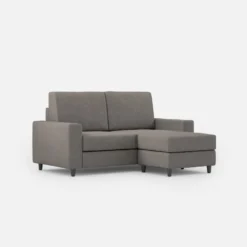 Divano 168x85cm design a due posti con bracciolo geometrico con pouf idrorepellente grigio DI16