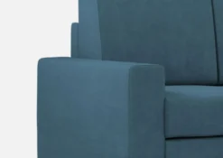 Divano 168x85cm design a due posti con bracciolo geometrico con pouf idrorepellente blu avio DI16
