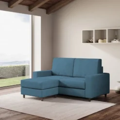 Divano 168x85cm design a due posti con bracciolo geometrico con pouf idrorepellente blu avio DI16