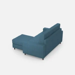 Divano 168x85cm design a due posti con bracciolo geometrico con pouf idrorepellente blu avio DI16