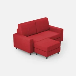Divano 168x85cm design a due posti con bracciolo geometrico con pouf idrorepellente rosso DI16