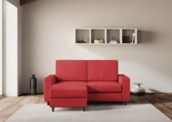 Divano 168x85cm design a due posti con bracciolo geometrico con pouf idrorepellente rosso DI16