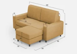 Divano 168x85cm design a due posti con bracciolo geometrico con pouf idrorepellente ocra DI16