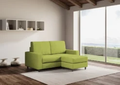 Divano 168x85cm design a due posti con bracciolo geometrico con pouf idrorepellente verde DI16