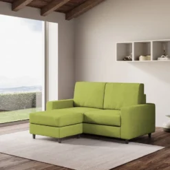 Divano 168x85cm design a due posti con bracciolo geometrico con pouf idrorepellente verde DI16