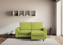 Divano 168x85cm design a due posti con bracciolo geometrico con pouf idrorepellente verde DI16