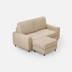 Divano 168x85cm design a due posti con bracciolo geometrico con pouf idrorepellente beige DI16