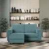 Divano 148x85cm design a due posti con bracciolo squadrato e con pouf blu petrolio DI4