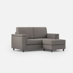 Divano 148x85cm design a due posti con bracciolo squadrato e con pouf grigio DI4