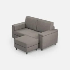 Divano 148x85cm design a due posti con bracciolo squadrato e con pouf grigio DI4