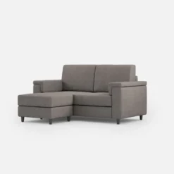 Divano 148x85cm design a due posti con bracciolo squadrato e con pouf grigio DI4