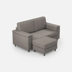 Divano 148x85cm design a due posti con bracciolo squadrato e con pouf grigio DI4