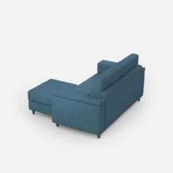 Divano 148x85cm design a due posti con bracciolo squadrato e con pouf blu avio DI4