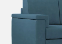 Divano 148x85cm design a due posti con bracciolo squadrato e con pouf blu avio DI4