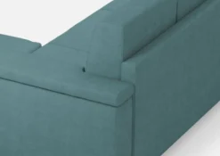 Divano 168x85cm design a due posti con bracciolo squadrato e pouf stoffa idrorepellente blu petrolio DI5