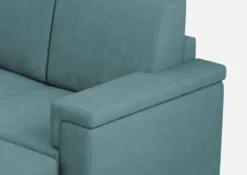 Divano 168x85cm design a due posti con bracciolo squadrato e pouf stoffa idrorepellente blu petrolio DI5