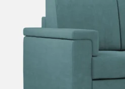 Divano 168x85cm design a due posti con bracciolo squadrato e pouf stoffa idrorepellente blu petrolio DI5