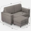 Divano 168x85cm design a due posti con bracciolo squadrato e pouf stoffa idrorepellente grigio DI5