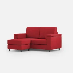 Divano 148x85cm design a due posti con bracciolo squadrato e con pouf rosso DI4