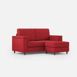 Divano 148x85cm design a due posti con bracciolo squadrato e con pouf rosso DI4