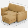 Divano 148x85cm design a due posti con bracciolo squadrato e con pouf ocra DI4