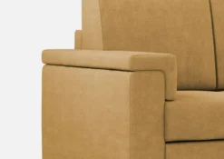Divano 148x85cm design a due posti con bracciolo squadrato e con pouf ocra DI4