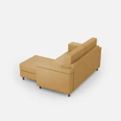 Divano 148x85cm design a due posti con bracciolo squadrato e con pouf ocra DI4