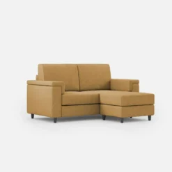 Divano 148x85cm design a due posti con bracciolo squadrato e con pouf ocra DI4